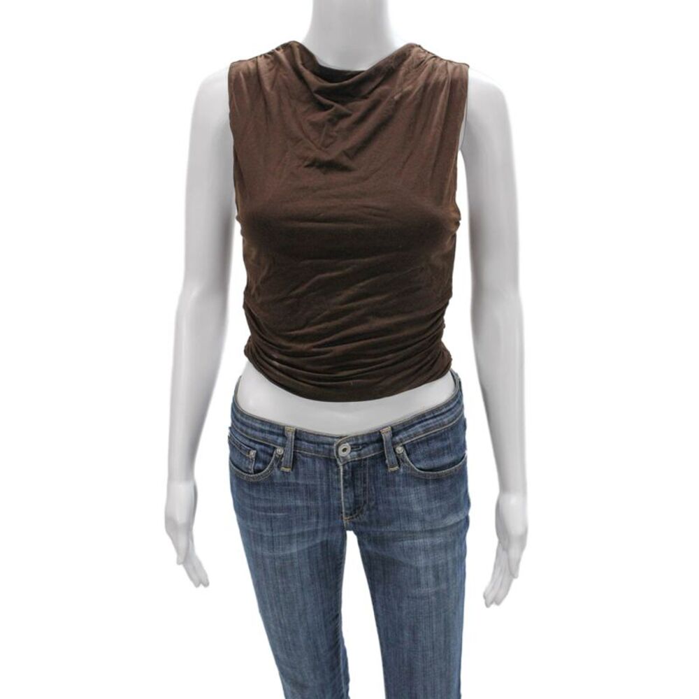 Venroy Women Sleeveless Cowl Neck Basic Tank Brown Tencel Size M